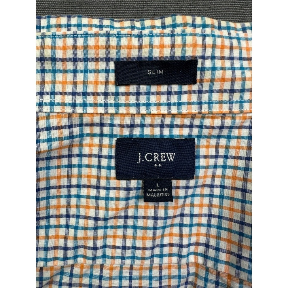 J.Crew Slim Fit Tattersall Check Button Down Shirt Men's Large Blue Orange White